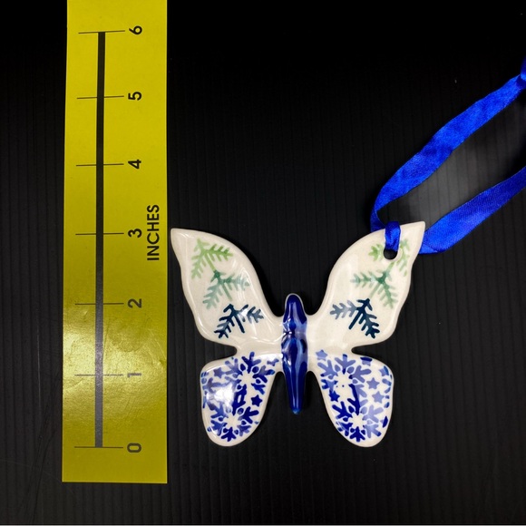 Polish Pottery Butterfly Holiday Christmas Ornament Prancing Reindeer Snowflakes - Picture 8 of 8